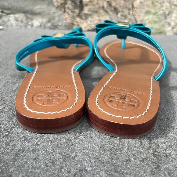 Like New Tory Burch Turquoise Slides Size 8.5 - Picture 5 of 7